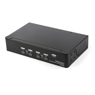 STARTECH KVM preklopnik SV431DPUA2, 4-portni, DisplayPort, 4K, Audio, za rack ormarić, crni