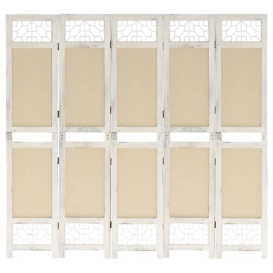 Sobna pregrada s 5 panela krem 175 x 165 cm od tkanine