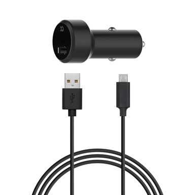 XQISIT Auto punjač 2,4 A s 1x USB-A priključkom i Micro USB kabelom KP36387, crni