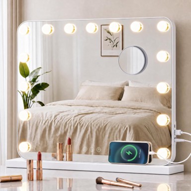 SONGMICS Hollywood LED ogledalo za šminkanje, 15 LED, prigušivanje