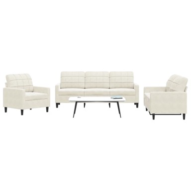 3-dijelni set sofa s jastucima krem baršunasti