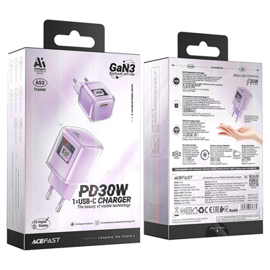 ACEFAST Punjač A53 Sparkling Series, PD 30 W, GaN, USB-C, rozi