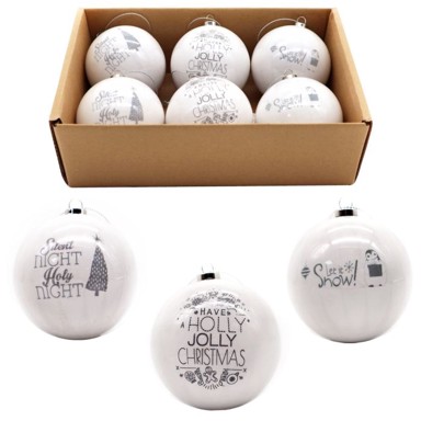 Božićne kuglice, 7.5 cm, 6 kom/pak, bijele