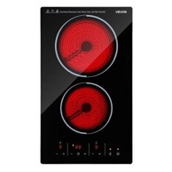 VEVOR Električna ploča 30 cm, 2 zone, 3000 W, keramička ugradbena, 9 razina snage, timer, dječja brava, zaštita od pregrijavanja