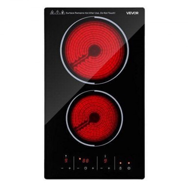 VEVOR Električna ploča 30 cm, 2 zone, 3000 W, keramička ugradbena, 9 razina snage, timer, dječja brava, zaštita od pregrijavanja
