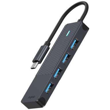 RAPOO USB hub UCH-4001, USB-C, 4x USB-A, sivi