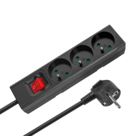 REBEL Produžni kabel, 3 utičnice, prekidač, 5 m, crni
