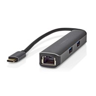 NEDIS USB višeportni adapter USB 3 2 gen 1 USB C muški HDMI ženski RJ45 ženski 3x USB A ženski 5 Gbps 0 20 m okrugli pozlaćeni PVC antracit kutija