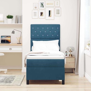 Box spring krevet, 80 x 200 cm, baršun, tamno plava
