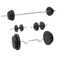 Set dvoručnih i jednoručnih utega s pločama, 90 kg, ravna šipka, super valovita šipka, šipka za jednoručni uteg