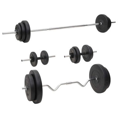 Set dvoručnih i jednoručnih utega s pločama, 90 kg, ravna šipka, super valovita šipka, šipka za jednoručni uteg
