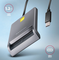 AXAGON Čitač kartica CRE-SM3TC USB-C Kartenleser 1.2m kabel