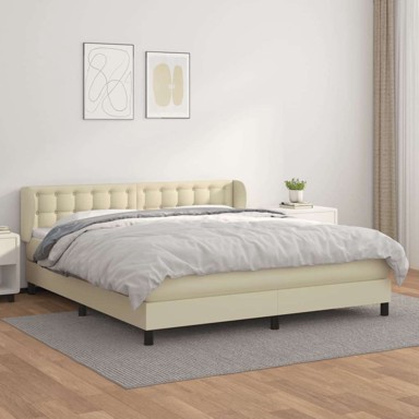 Boxspring krevet, s gumbima, 160 x 200 cm, umjetna koža, krem
