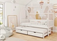 Drveni dječji krevet Monkey s dodatnim krevetom i ladicom, 180 x 80 cm, bijeli
