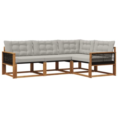 Set vanjskih sofa s jastucima 4 kom, prirodna i svjetlosiva