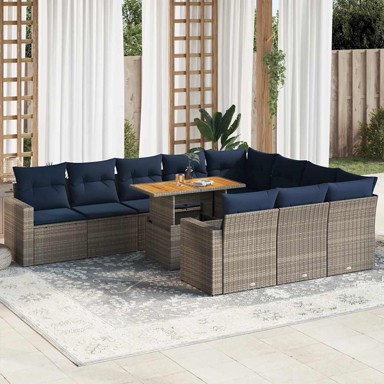 11-dijelni set vrtnih sofa, od poliratana, s jastucima, sivi