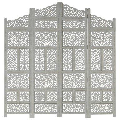 Sobna pregrada s 4 panela siva 160 x 165 cm masivno drvo manga