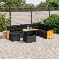 9-dijelni set vrtnih sofa s jastucima crni od poliratana