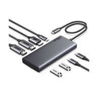 UGREEN USB-C hub Revdok 8-u-1, DisplayPort 4K@60Hz, 2x HDMI, PD 100W, 2x USB-C, 2x USB-A, sivi