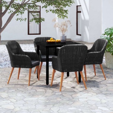 Vrtna garnitura, 5-dijelni set s jastucima, dužina stola 80 cm, crna