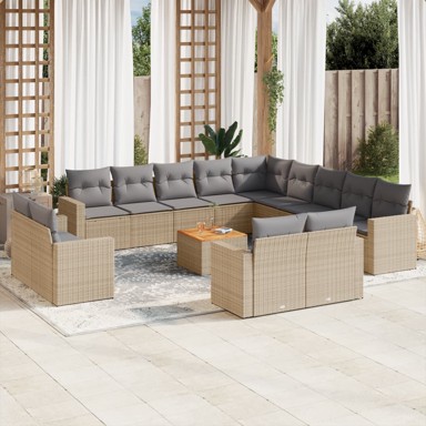 14-dijelni set vrtnih sofa s jastucima poliratan bež