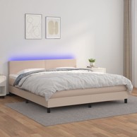 Krevet box spring madrac LED cappuccino 180x200cm umjetna koža