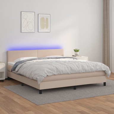 Krevet box spring madrac LED cappuccino 180x200cm umjetna koža
