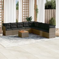 10-dijelni set vrtnih sofa od poliratana s jastucima sivi