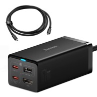 BASEUS Brzi punjač GaN5 Pro HUB HDMI, 2x USB-C / USB-A / HDMI 4K 30Hz, 1.5m crni + USB-C kabel 100W 40Gb/s (USB4) 1m