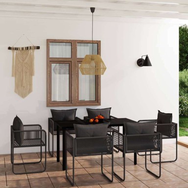 Vrtna garnitura, 7-dijelni set, dužina stola 140 cm, crna