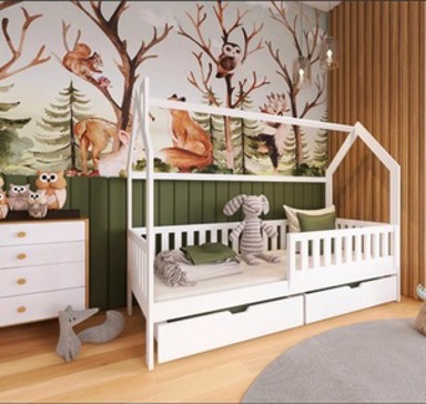 Drveni dječji krevet Natan s ladicom, 180 x 80 cm, bijeli