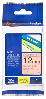 Fluorescentna laminirana traka 12 mm, crna na narančastoj