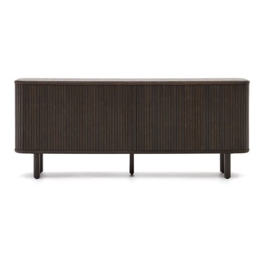 KAVE HOME Tamno smeđa niska komoda u dekoru jasena s kliznim vratima, 180x75 cm Mailen
