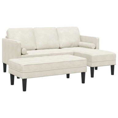 Vrtni kauč s klupicom i jastučićima L-oblik baršun, krem