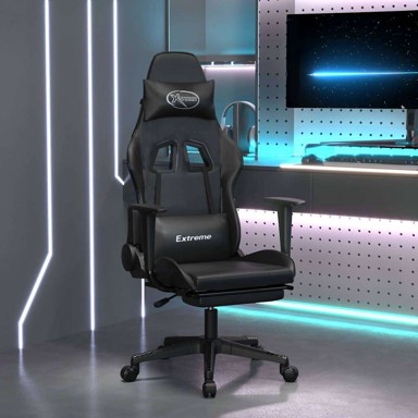 Masažna gaming stolica s osloncem za noge, umjetna koža, crna, 1 komad