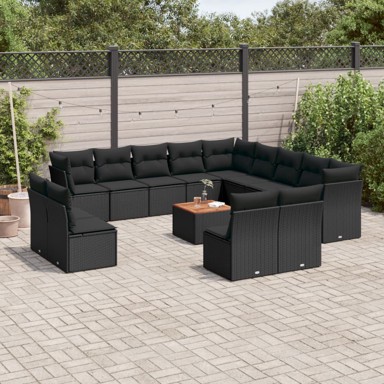 14-dijelni set vrtnih sofa s jastucima poliratan crni