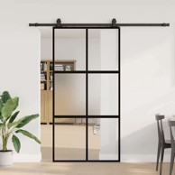 Klizna vrata s priborom crna 102,5 x 205 cm kaljeno staklo mat i prozirno