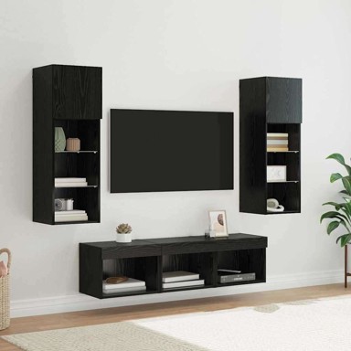TV zidne jedinice, zidne izvedbe, 5 kom, 60 x 30 x 30 cm, crni hrast