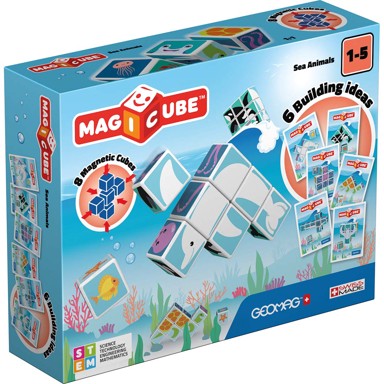 GEOMAG Slagalica Magicube Printed Morske životinje i kartice, 11 komada
