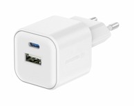SWISSTEN Kućni punjač GaN, USB-C + USB-A, bijeli