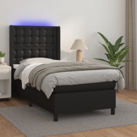 Krevet box spring s madracem LED crni 100x200cm od umjetne kože