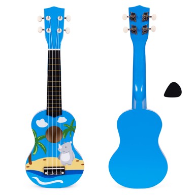 ECOTOYS Drvena ukulele za djecu, 4 žice, plava