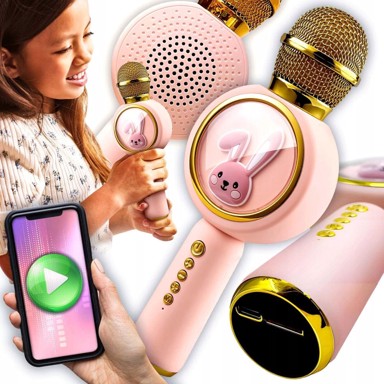 DEXXER Mikrofon USB AK. 800mAh, Bluetooth 5.1, SD, karaoke, s RGB LED, ružičasti