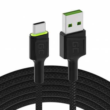 GREEN CELL Kabel Ray, USB na USB-C, 120cm, LED
