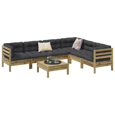 7-dijelni set vrtnih sofa od impregnirane borovine s jastucima