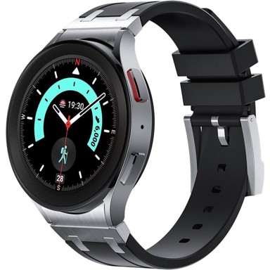 GS Silikonska narukvica za Samsung Galaxy Watch4/5/6, 40–47 mm, crna sa srebrnom kopčom