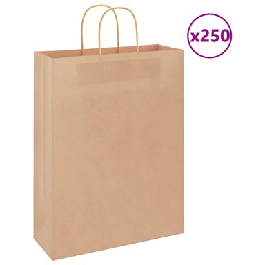 Papirnate vrećice 250 kom s ručkama 32x12x42 cm, smeđe