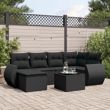 7-dijelni set vrtnih sofa od poliratana s jastucima crni