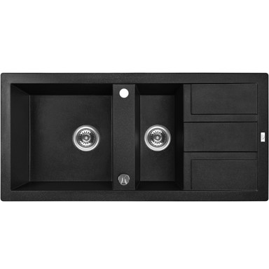 KUCHINOX Granitni sudoper Laveo Barbados, dva korita sa sifonom i cjedilom crni 100x48 cm