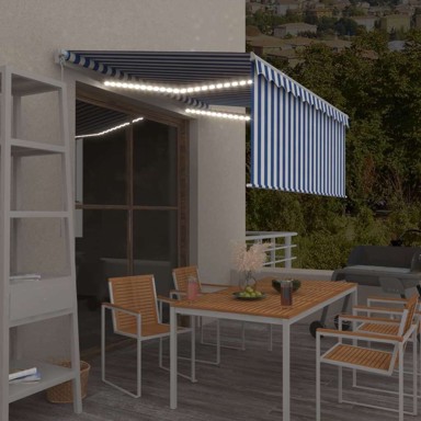 Tenda na ručno uvlačenje s roletom i LED svjetlima, 3 x 2,5 m, plava i bijela